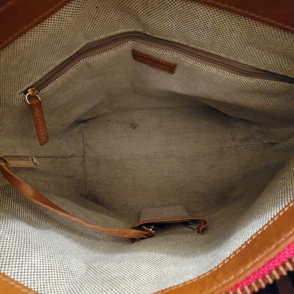 ❤️👜 Dooney & Bourke Red Leather Hobo with Brown Trim - Picture 4 of 6